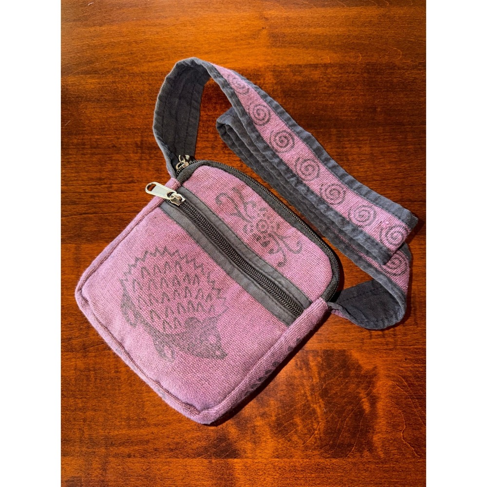 Ganesh Himal Fair Trade Nepal Block Print Cotton Hedgehog Crossbody Bag Pouch